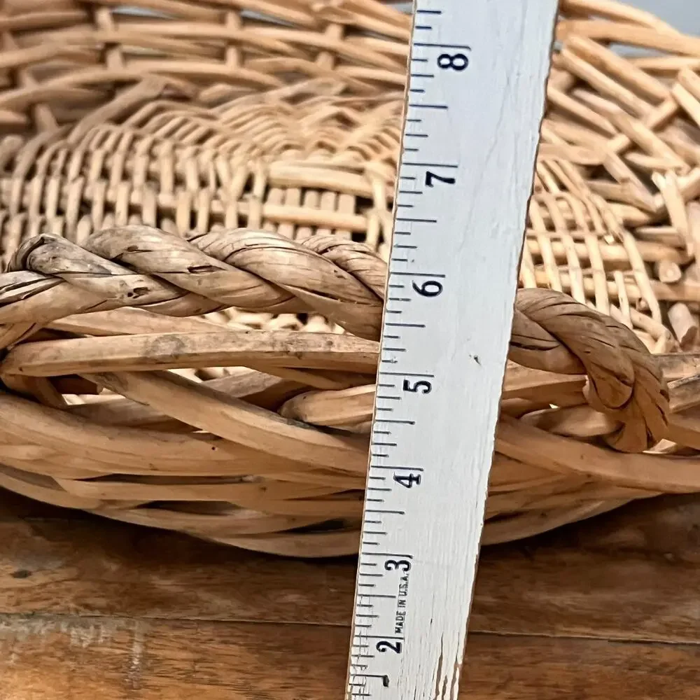 Rattan Woven Wicker Oval Basket With Handles Farmhouse Cottage